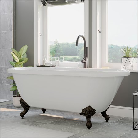 CAMBRIDGE PLUMBING Acrylic Double Ended Clawfoot Bathtub with Contiuous Rim and Oil Rubbed Bronze Feet ADE60-NH-ORB